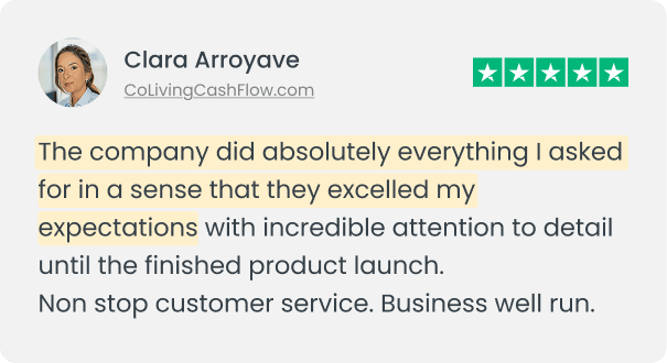 The company did absolutely everything I asked for in a sense that they excelled my expectations with incredible attention to detail until the finished product launch.
Non stop customer service. Business well run. Review by Clara Arroyave