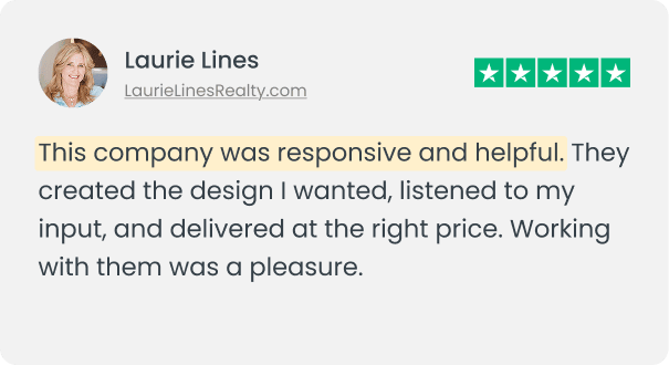 This company was responsive and helpful. They created the design I wanted, listened to my input, and delivered at the right price. Working with them was a pleasure. Review by Laurie Lines